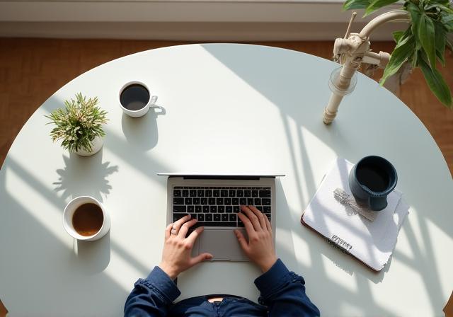 Freelancer working on a laptop in a cafe