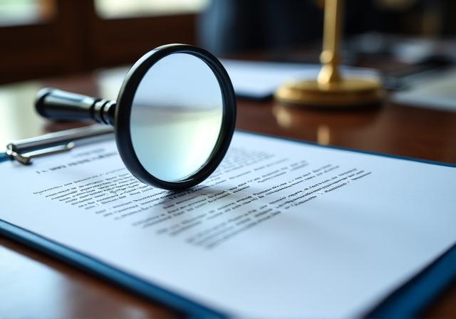 Legal documents and a magnifying glass